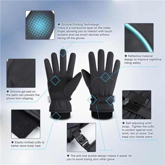 Men's Winter Ski Gloves Upgraded Windproof  Thermal with Touchscreen Fingers - Picture 3 of 6